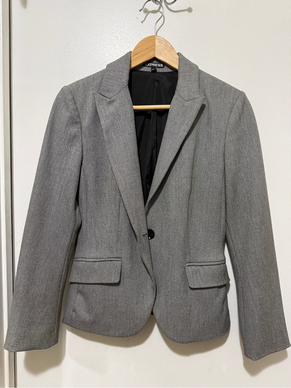 Express Grey Notch Lapel Single-Button Blazer